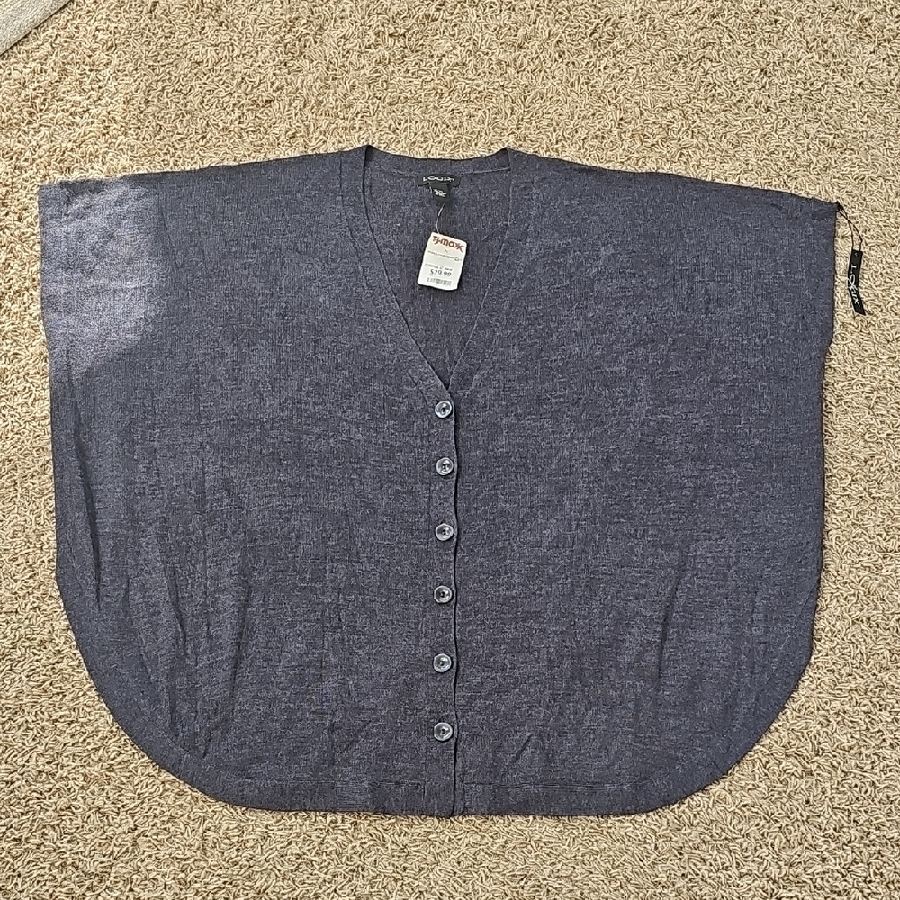NWT Logix Wool Blend Short Sleeve Poncho Sweater Large/XL Lightweight Button Up